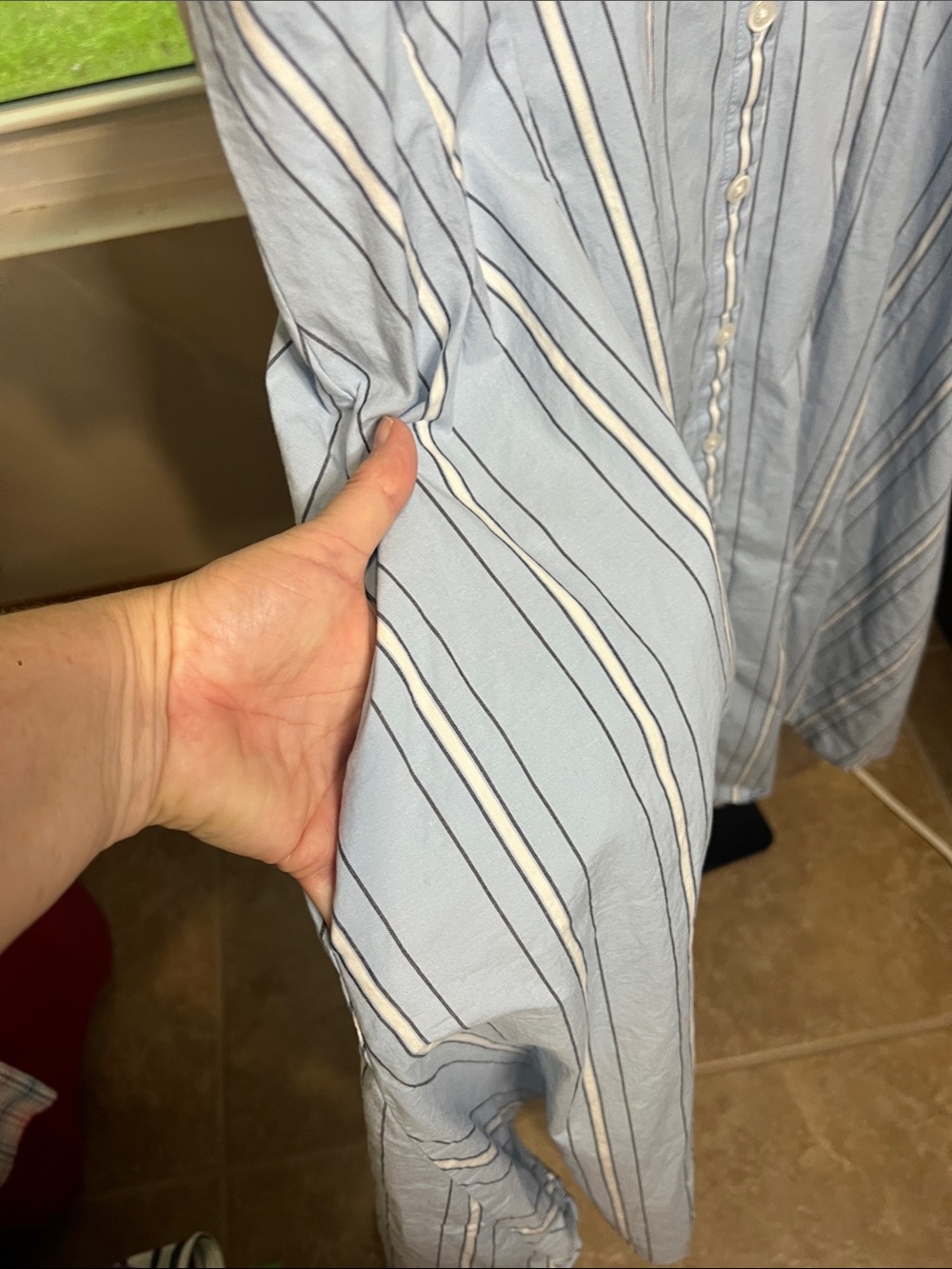 Ava & Viv Light Blue Striped Button-Front Shirt Dress cotton Anthro dupe - Picture 3 of 6